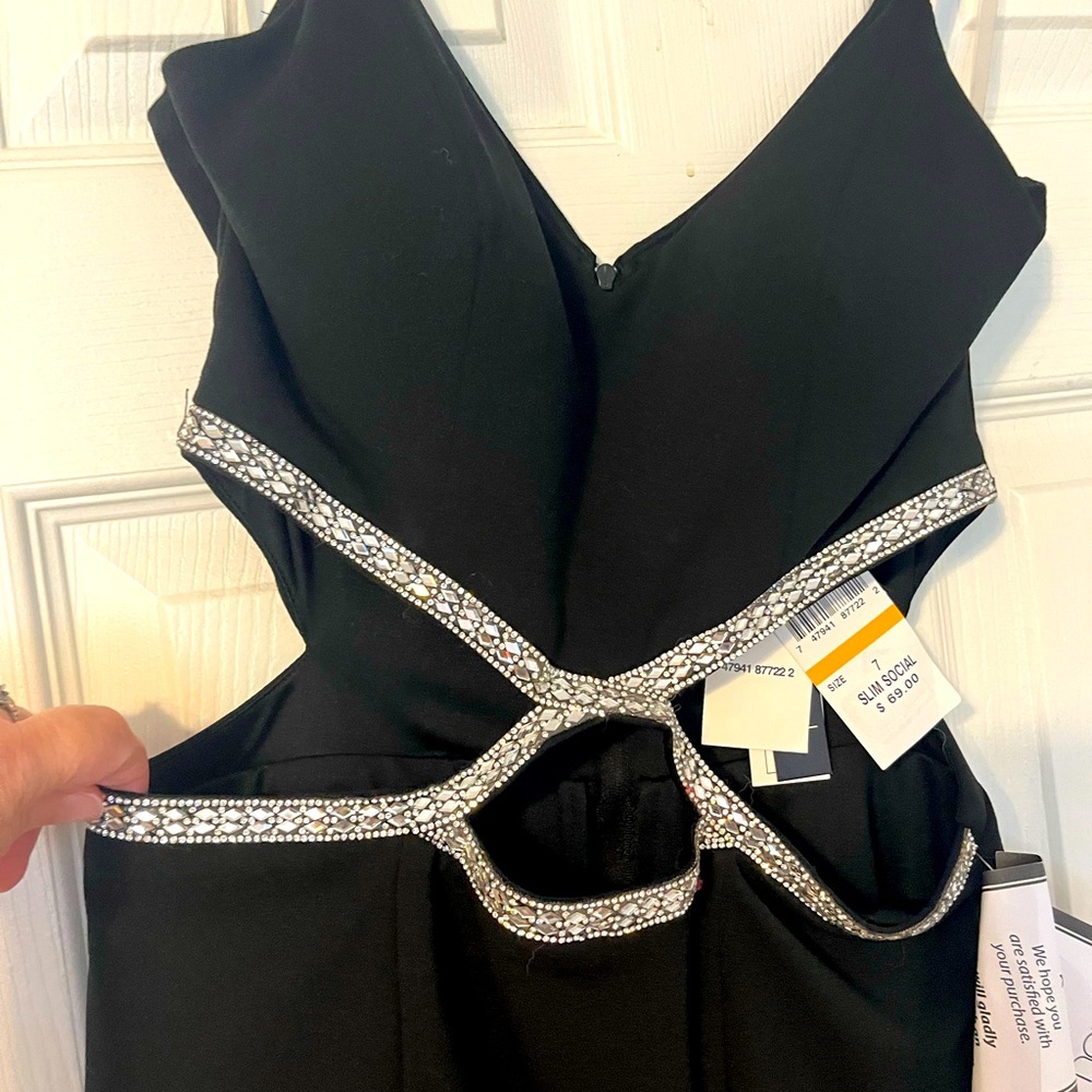 Juniors' Scuba Sleeveless Black Embellished Bodycon Dress NEW with tags
